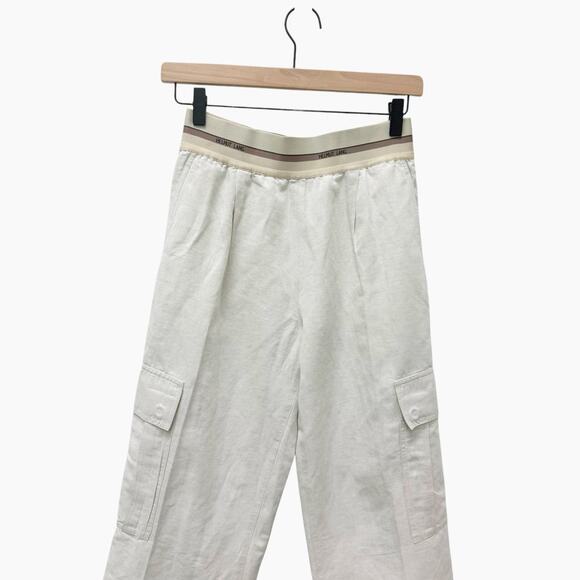 Helmut Lang Pull On Stretch Cargo Pants Beige Linen Cotton Size 0 - Picture 4 of 11